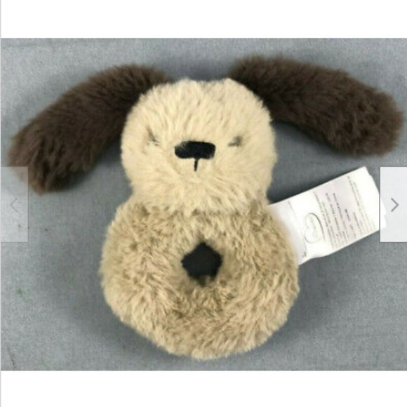 Little Miracles Brown Rabbit Bunny Dog Puppy Plush Rattle Ring Washable Baby Toy - Picture 1 of 5